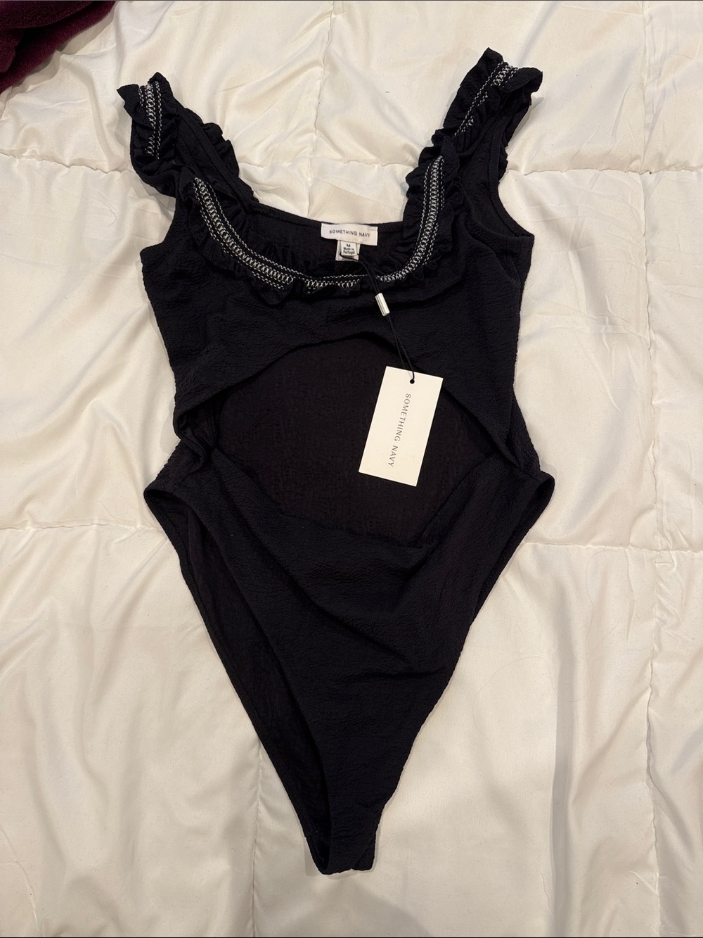 Something Navy Black Ruffle-Strap One-Piece Swimsuit